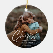 シンプルScript 2フォトクリスマスホリデー セラミックオーナメント (正面)