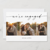 シンプルScript 3フォトコラージュ結婚の婚約 招待状 (正面)