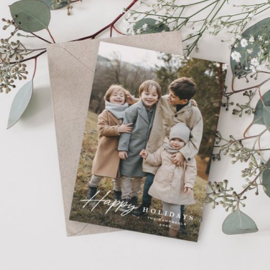 シンプルScript 3フォトハッピー シーズンカード