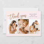 シンプルScript 3フォトベビー誕生 サンキューカード (正面)