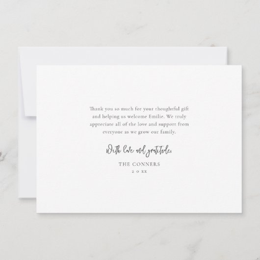 シンプルScript 3フォトベビー誕生 サンキューカード (裏面)