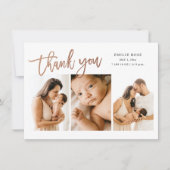 シンプルScript 3フォトベビー誕生 サンキューカード (正面)