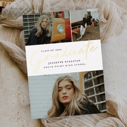 シンプルScript 3写真卒業パーティー 箔招待状