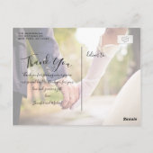 シンプルScript 3 Photo's 結婚 Thank You ポストカード (裏面)