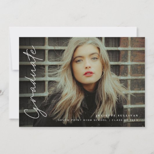 シンプルScript 4写真卒業パーティー 招待状 (正面)