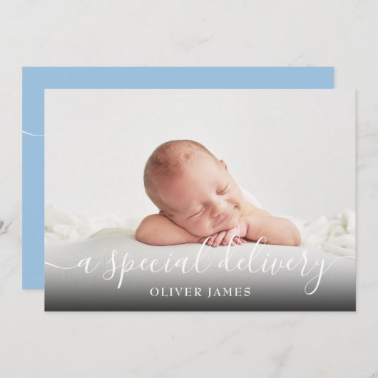 シンプルScript A特殊配信ベビーフォト誕生 案内状 (正面/裏面)