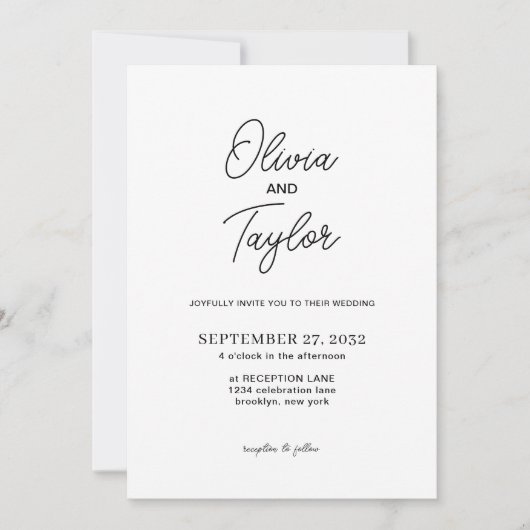 シンプルScript Black and White Photo結婚's 招待状 (正面)