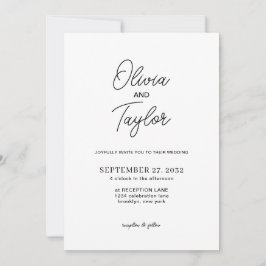 シンプルScript Black and White Photo結婚's 招待状