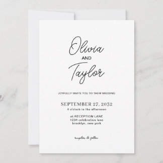 シンプルScript Black and White Photo結婚's 招待状