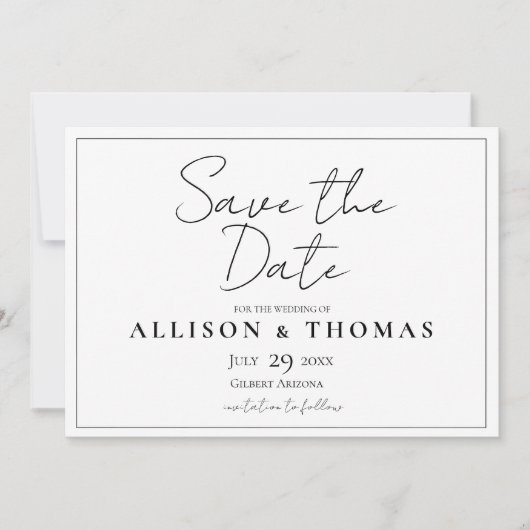 シンプルScript Black and White Save the Date セーブザデート (正面)