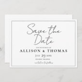 シンプルScript Black and White Save the Date セーブザデート (正面/裏面)