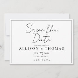 シンプルScript Black and White Save the Date セーブザデート