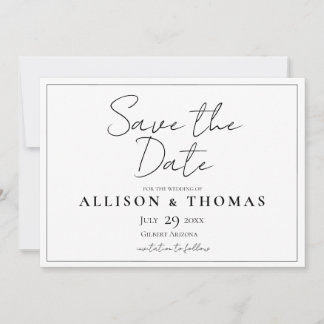 シンプルScript Black and White Save the Date セーブザデート