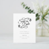 シンプルScript Black and White Save the Date ポストカード (スタンド正面)