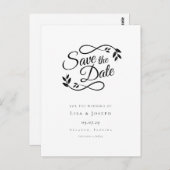 シンプルScript Black and White Save the Date ポストカード (正面/裏面)