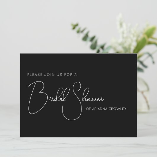 シンプルScript Black Bridal Shower Invitation カード (スタンド正面)