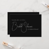 シンプルScript Black Bridal Shower Invitation カード (正面/裏面インサイチュ)
