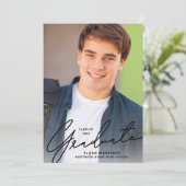 シンプルScript Black Overlay写真卒業パーティー 招待状 (スタンド正面)