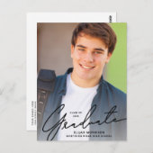 シンプルScript Black Overlay写真卒業 ポストカード (正面/裏面)