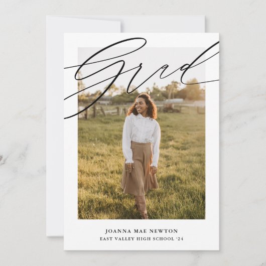 シンプルScript Black Photo Graduation Announcement 招待状 (正面)