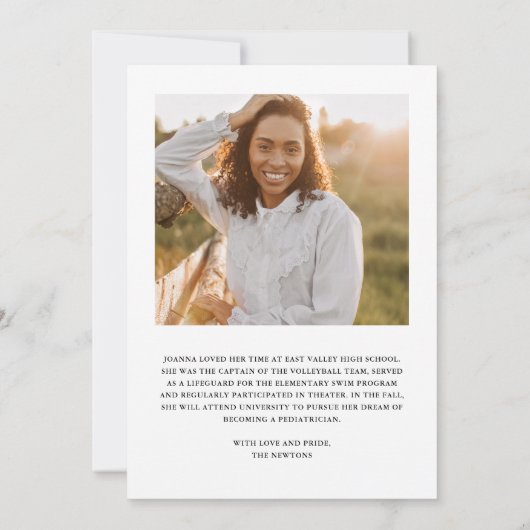 シンプルScript Black Photo Graduation Announcement 招待状 (裏面)