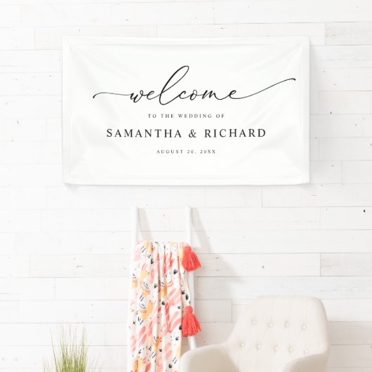 シンプルScript Black & Whiteの結婚Welcome Banner 横断幕 (インサイチュ)
