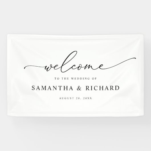 シンプルScript Black & Whiteの結婚Welcome Banner 横断幕 (横)