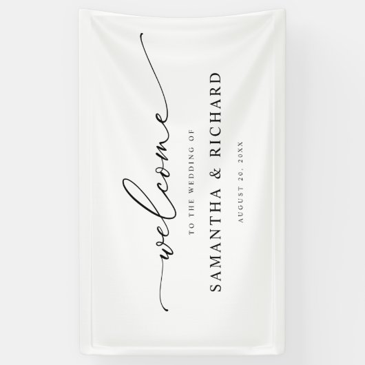 シンプルScript Black & Whiteの結婚Welcome Banner 横断幕 (縦)