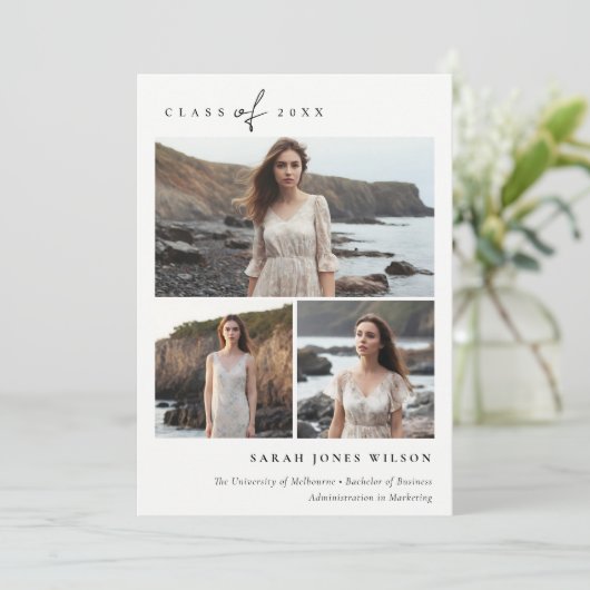 シンプルScript Black & White 3 Photo Gradation 案内状 (スタンド正面)