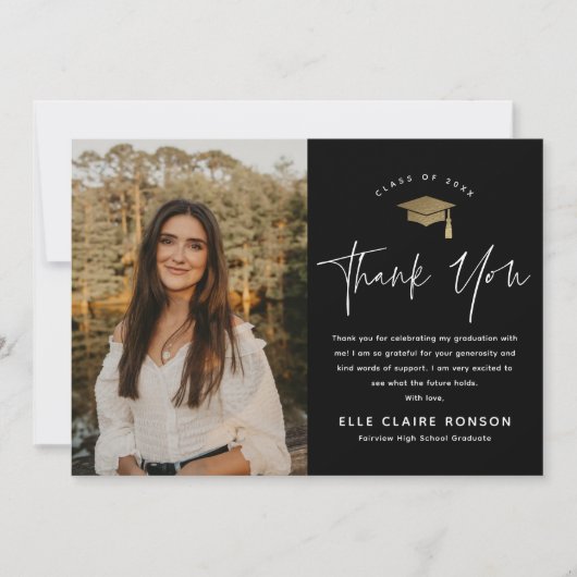 シンプルScript Black & White Photo Gradation サンキューカード (正面)