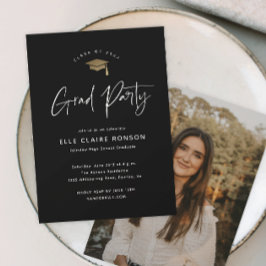 シンプルScript Black & White Photo Graduation Party 招待状