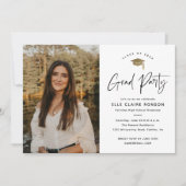 シンプルScript Black & White Photo Graduation Party 招待状 (正面)