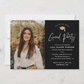 シンプルScript Black & White Photo Graduation Party 招待状 (正面)