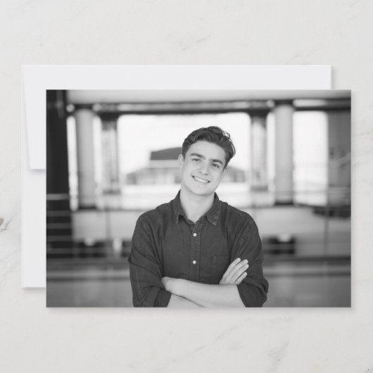 シンプルScript Blue White Photo Gradation 案内状 (裏面)