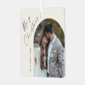 シンプルScript Boho Archフォトクリスマス メタルオーナメント (正面左)
