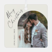 シンプルScript Boho Archフォトクリスマス メタルオーナメント (正面)