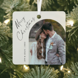 シンプルScript Boho Archフォトクリスマス メタルオーナメント