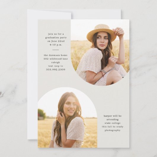 シンプルScript Boho Arch写真卒業 招待状 (裏面)