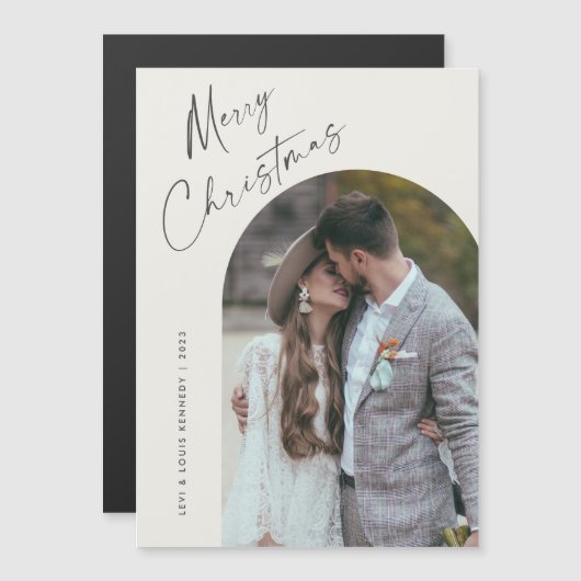 シンプルScript Boho Arch Photo Christmas Magnet (正面/裏面)