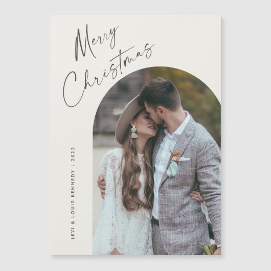 シンプルScript Boho Arch Photo Christmas Magnet (正面)