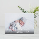 シンプルScript Boy Blue Photo誕生のご紹介 案内状 (スタンド正面)