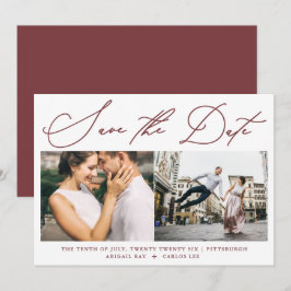シンプルScript Burgundy 2枚の写真モダン セーブザデート