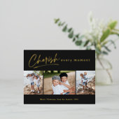 シンプルScript Cherish Every Momentフォトコラージュ 箔シーズンポストカード (立ち正面)