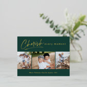 シンプルScript Cherish Every Momentフォトコラージュ 箔シーズンポストカード (立ち正面)