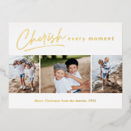 シンプルScript Cherish Every Momentフォトコラージュ 箔シーズンポストカード