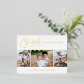 シンプルScript Cherish Every Momentフォトコラージュ 箔シーズンポストカード (立ち正面)