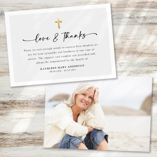 シンプルScript Cross Photo葬儀 サンキューカード
