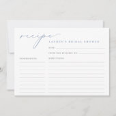 シンプルScript Dusty Blueブライダルシャワーレシピカード 招待状 (正面)