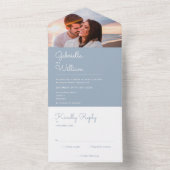 シンプルScript Dusty Blue Monogram Photo 結婚's オールインワン招待状 (内側)