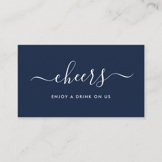 シンプルScript Free Drinksチケット – ネイビー&ホワイト エンクロージャーカード (正面)